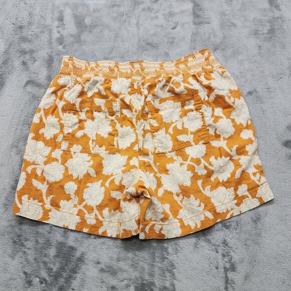 Briggs Shorts Womens M Golden Yellow Floral Linen Blend Pull On Casual Summer - Picture 2 of 11